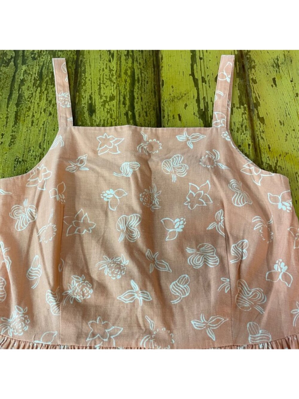 Marimekko Floral Apron Patch Pocket Square Neck Dress Sz 8 Resort Vacation - Picture 3 of 6